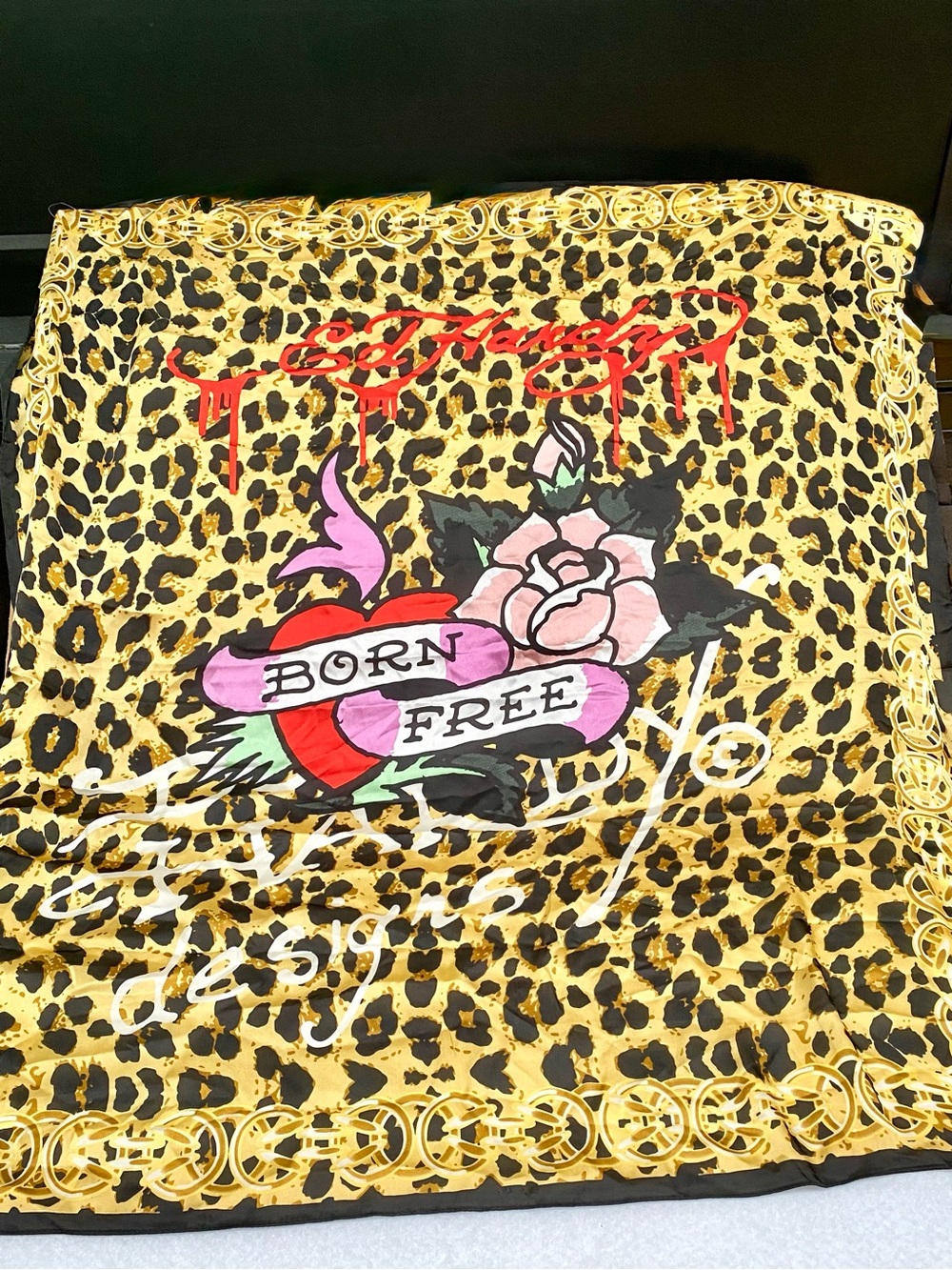 Ed Hardy Leopard Skull Scarf 42" Square NWT Tattoo Y2K Rock Chic
